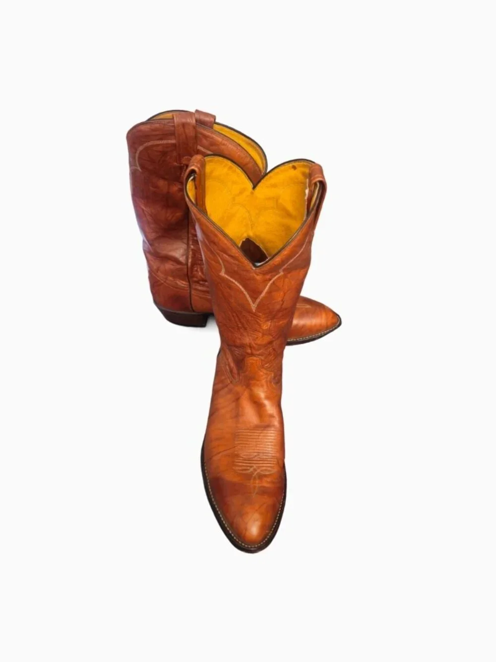 VINTAGE TONY LAMA MEN'S COGNAC LEATHER WESTERN COWBOY BOOTS • SIZE 13D